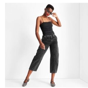 Future Collective Black High Rise Wide Barrel Leg Seam Detail Jeans Size 4